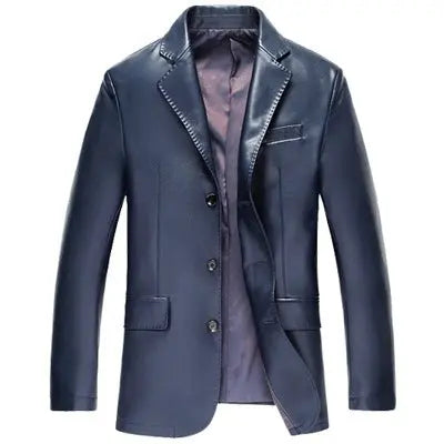 Men’s PU Leather Jacket – Casual Loose Fit Cardigan Coat for Fathers | Classic Black Outerwear (M–3XL) CJ