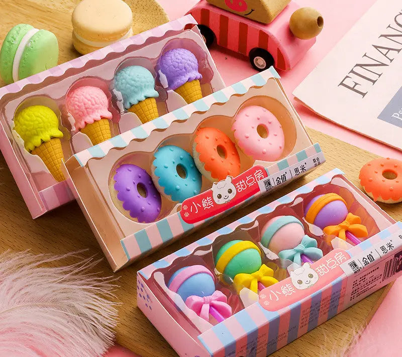 Cartoon Dessert Eraser Set – 12PCS Cute School Supplies for Kids CJ