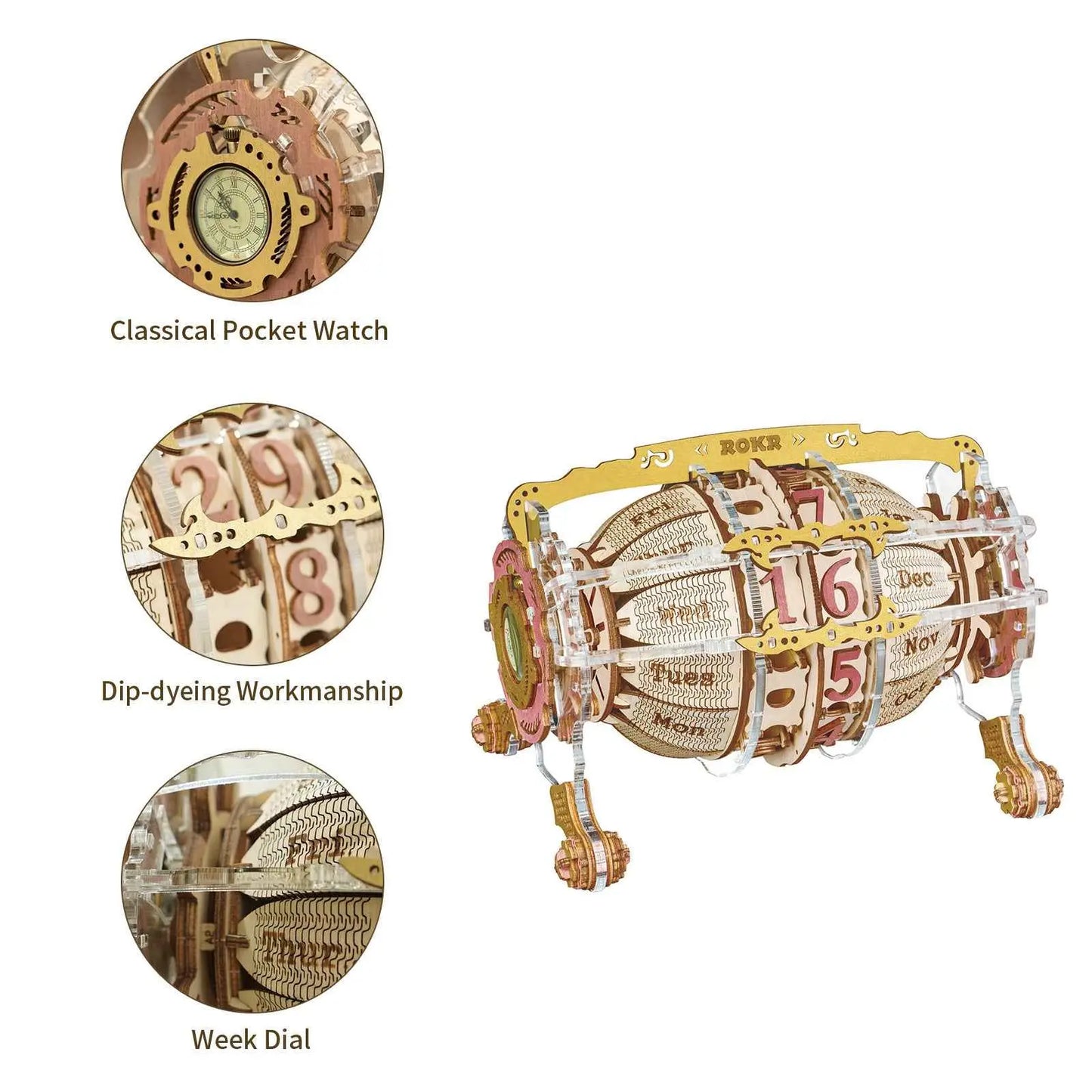 ROKR Zodiac Wall Clock 3D Wooden Puzzle – DIY Mechanical Model Kit (168 Pieces)