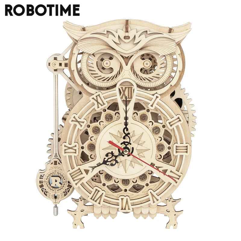 ROKR Owl Wooden Clock 3D Puzzle – DIY Building Kit with Quartz Movement (LK503)
