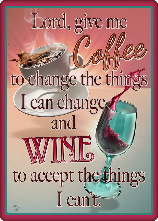 “Lord Give Me Coffee & Wine” Funny Coffee Wall Art– Rustic Kitchen & Bar Wall Decor | Free Shipping