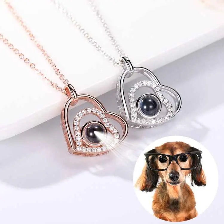 Custom Photo Projection Heart Necklace – “I Love You” in 100 Languages Love Bear Pendant