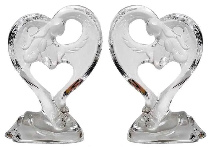 Roman Acrylic Angel Heart Figurines Set of 2 Clear Angel Decor Gift 5.5”