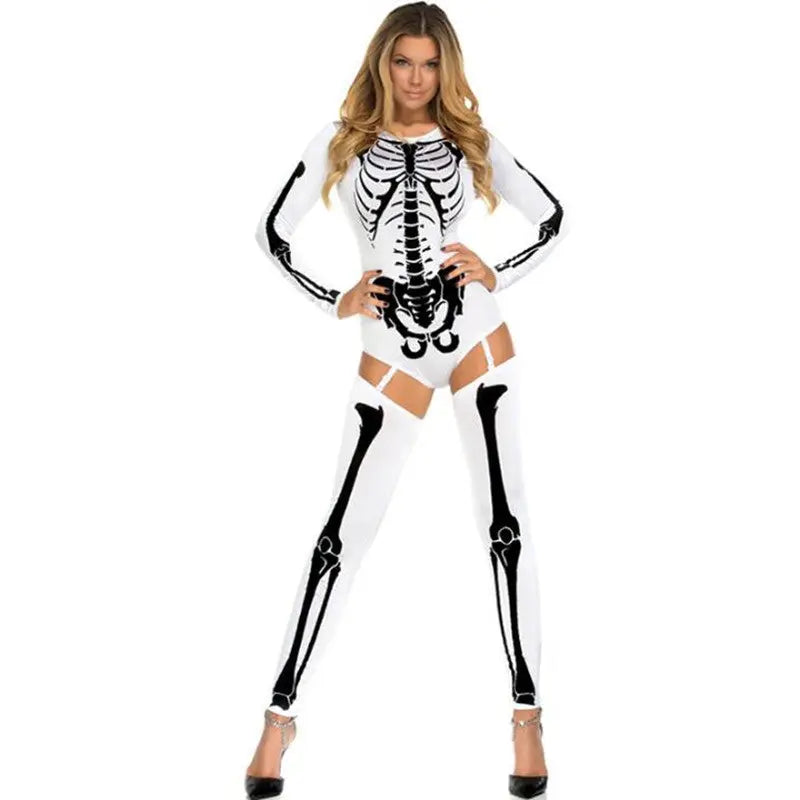 Halloween Skull Zombie Costume – Gothic Skeleton Cosplay Outfit | One Size Party & Horror Costume CJ