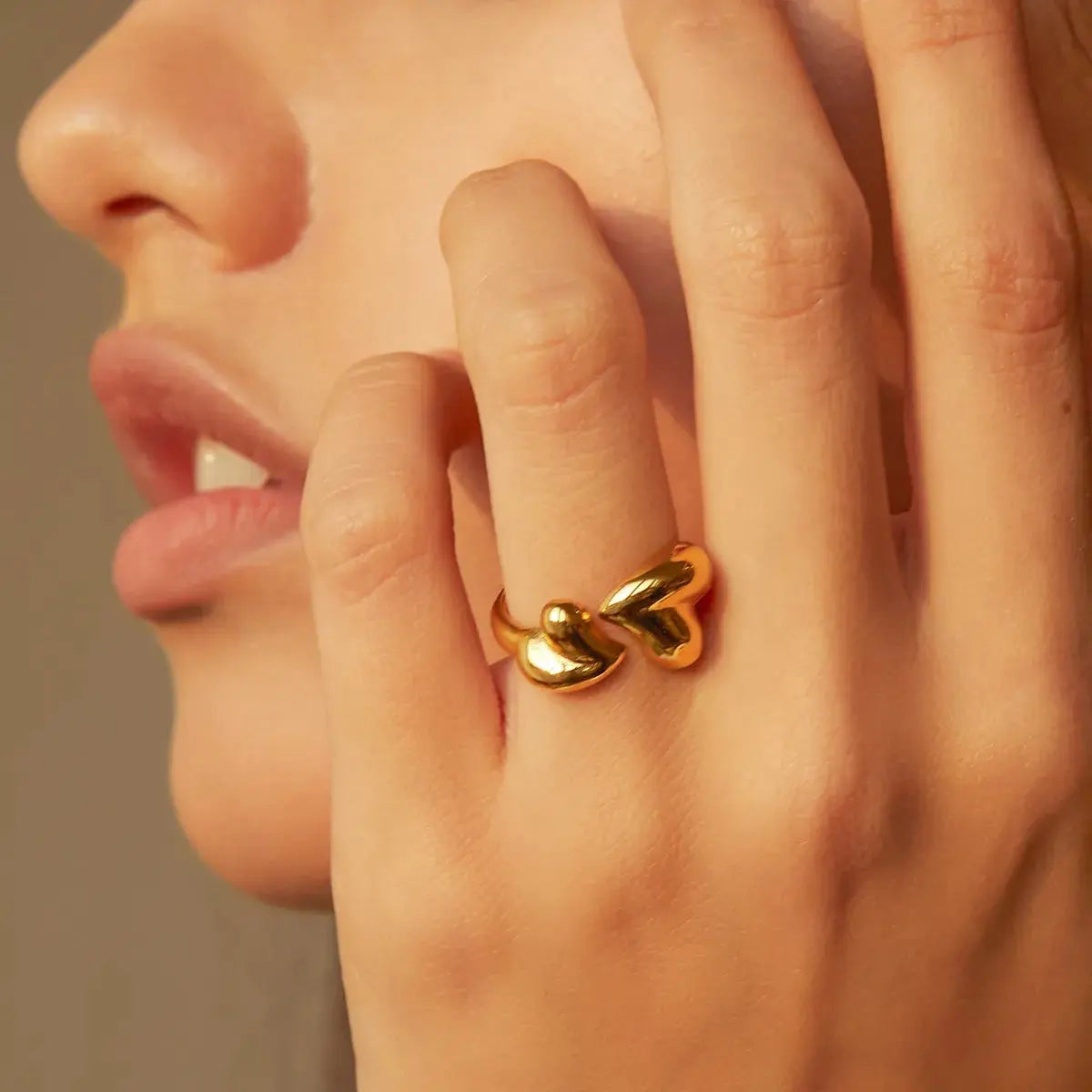 Asymmetric Heart Ring – Stainless Steel Open Adjustable Romantic Jewelry for Women CJ