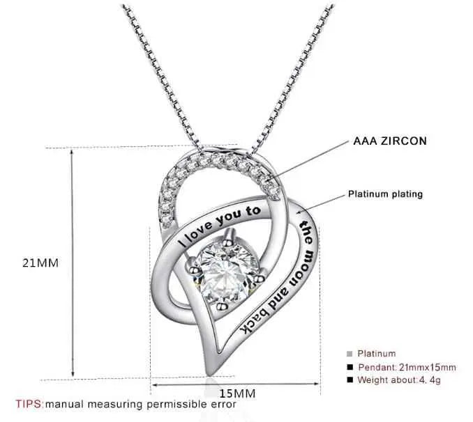 “I Love You to the Moon and Back” Heart Necklace – Mother’s Day CZ Pendant Gift for Mom
