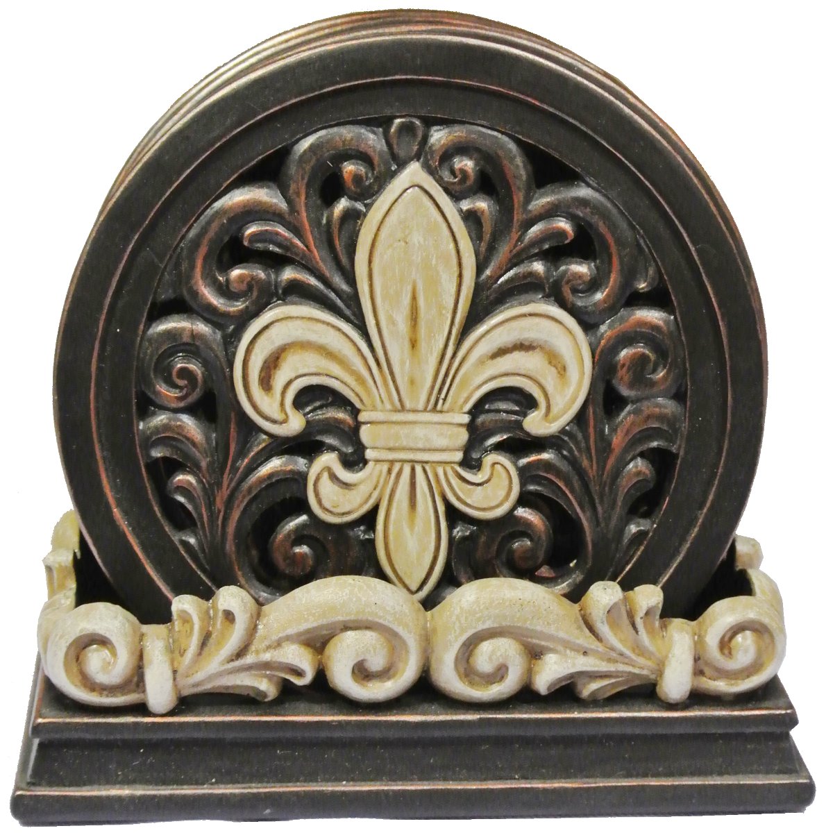 Fleur De Lis Scroll Coaster Set – Decorative Resin Drink Coasters | Vintage French Country Table Decor IWGAC