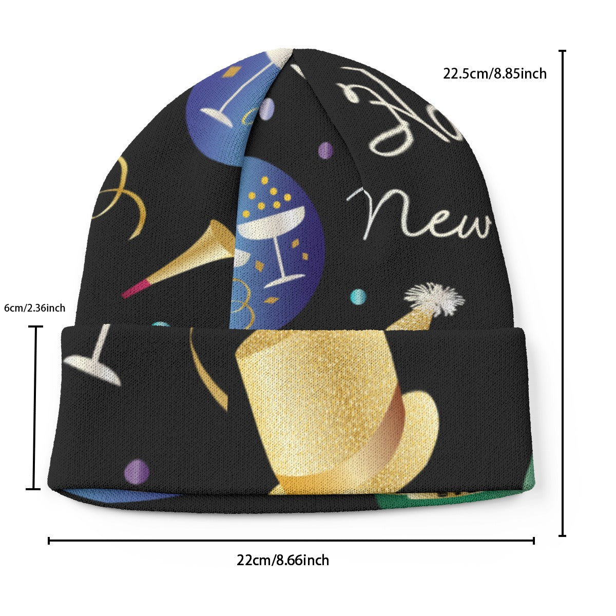 New Year’s All-Over Print Knitted Hat – Festive Winter Beanie Cap | Cozy Holiday Knit Hat for Men & Yoycol