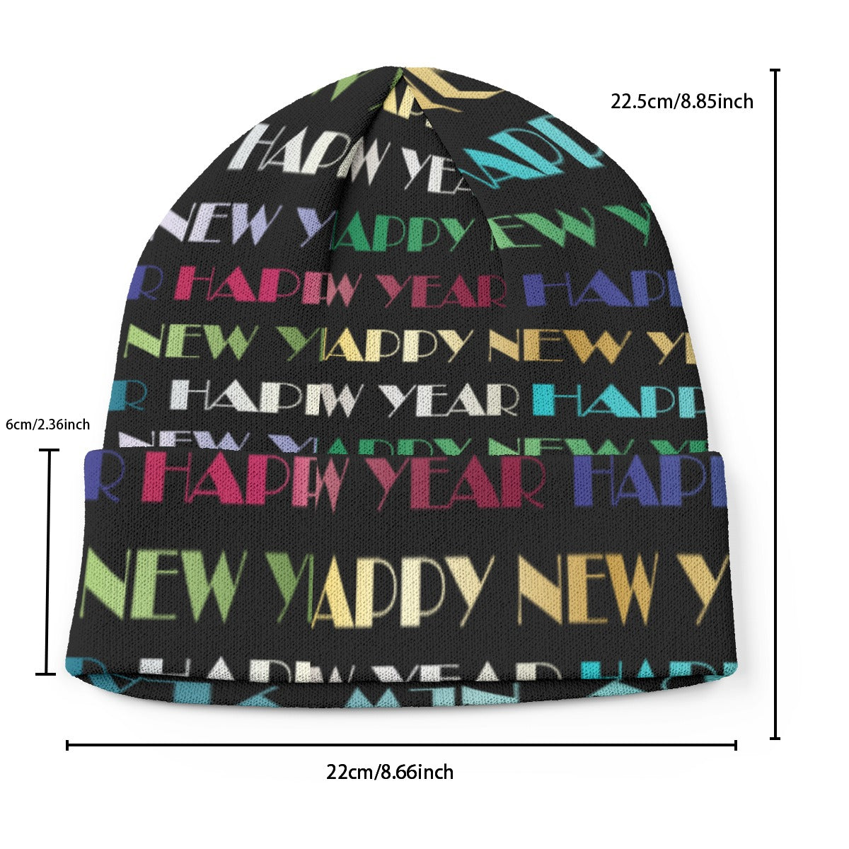 New Year’s All-Over Print Knitted Hat – Festive Winter Beanie Cap | Cozy Holiday Knit Hat for Men & Yoycol