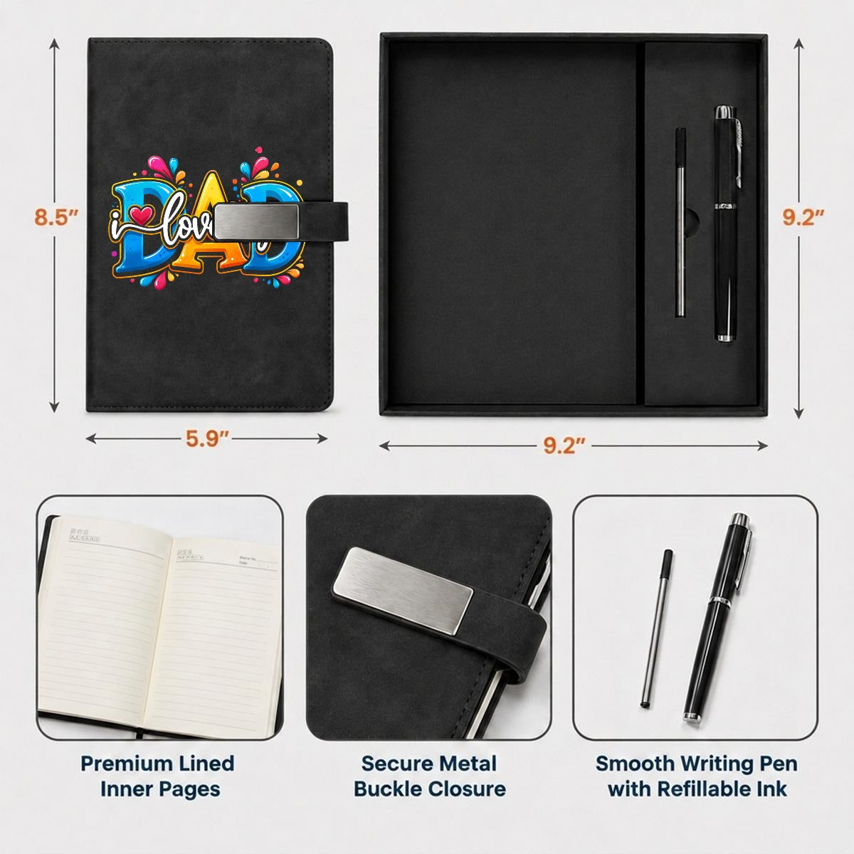 Father's Day Premium Notebook Gift Set with Metal Pen | Personalized Premium Writing Gift Set - EverCharm Gifts