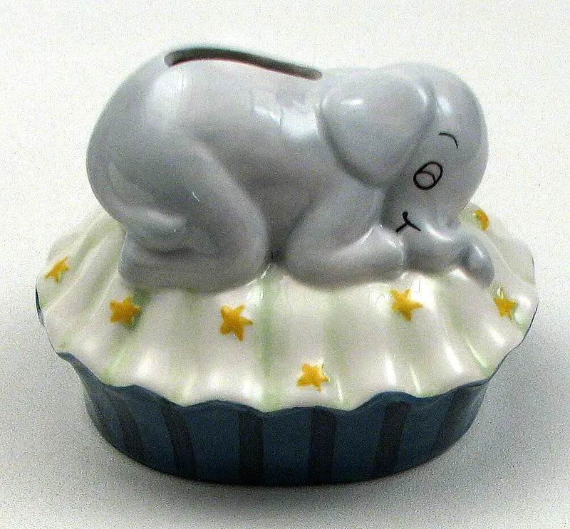 Baby Elephant Piggy Bank – Ceramic Sleeping Elephant Coin Bank | Cute Nursery & Kids Room Decor IWGAC