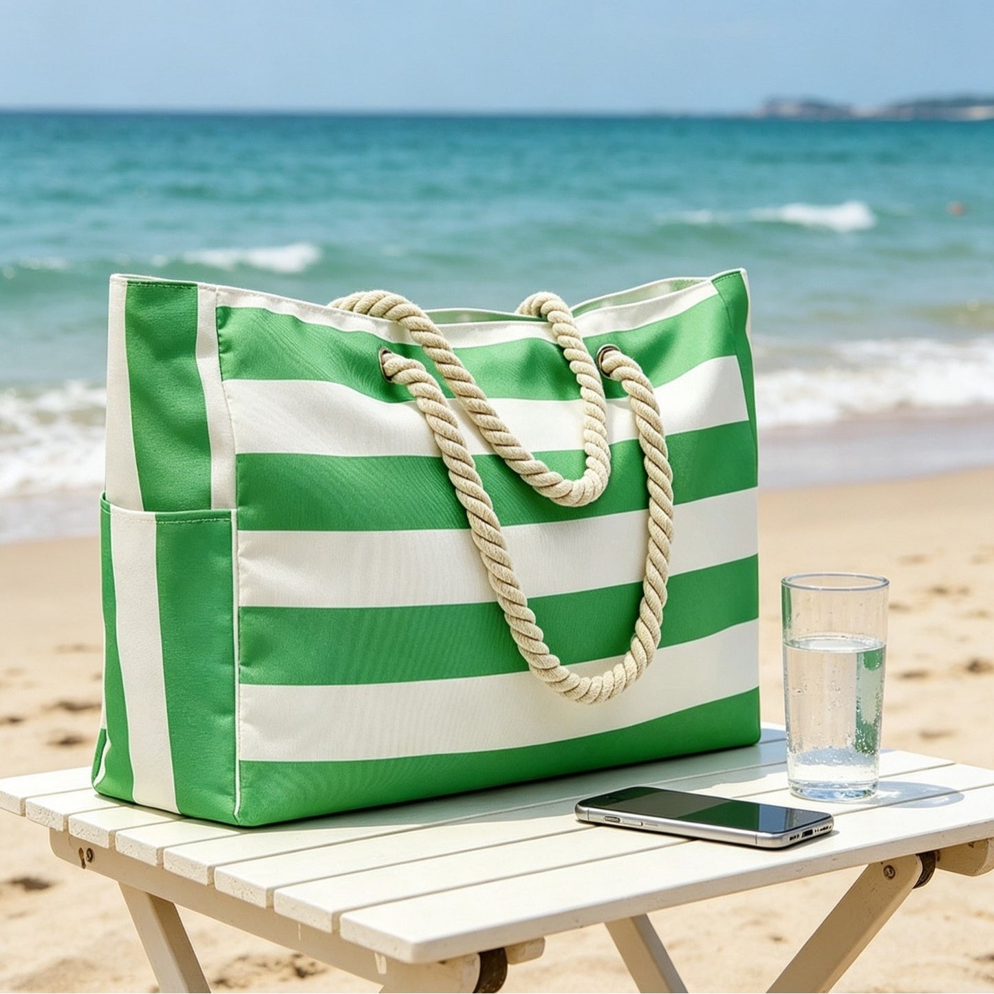 Rainbow Stripe Beach Bag - Large Capacity Beach Bag | Free Shipping