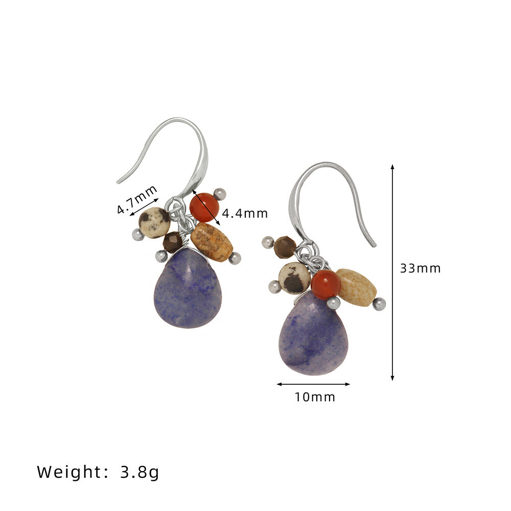 Natural Stone Necklace & Earring Set | Blue Aventurine Retro Titanium Steel Earrings Set - EverCharm Gifts