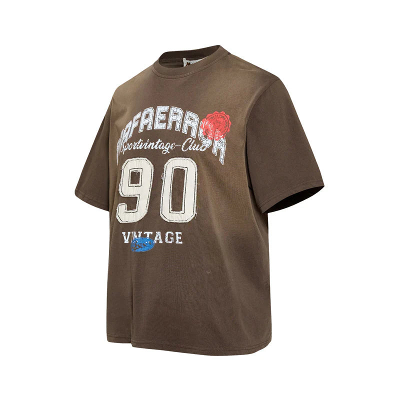 Vintage Spray Paint Embroidered Streetwear T-Shirt for Men – Loose Fit Graphic Tee