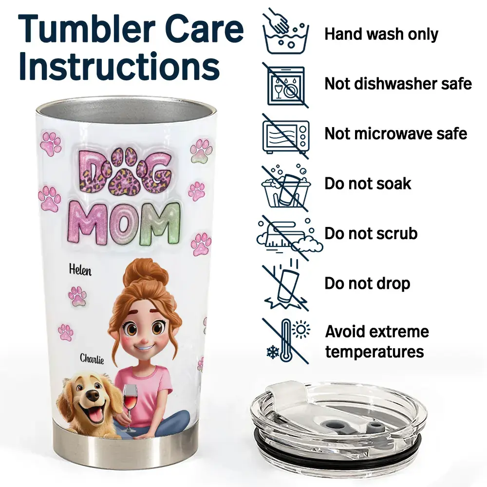 Personalized Dog Mom Tumbler 20oz – Stainless Steel Insulated Travel Mug Gift EPR