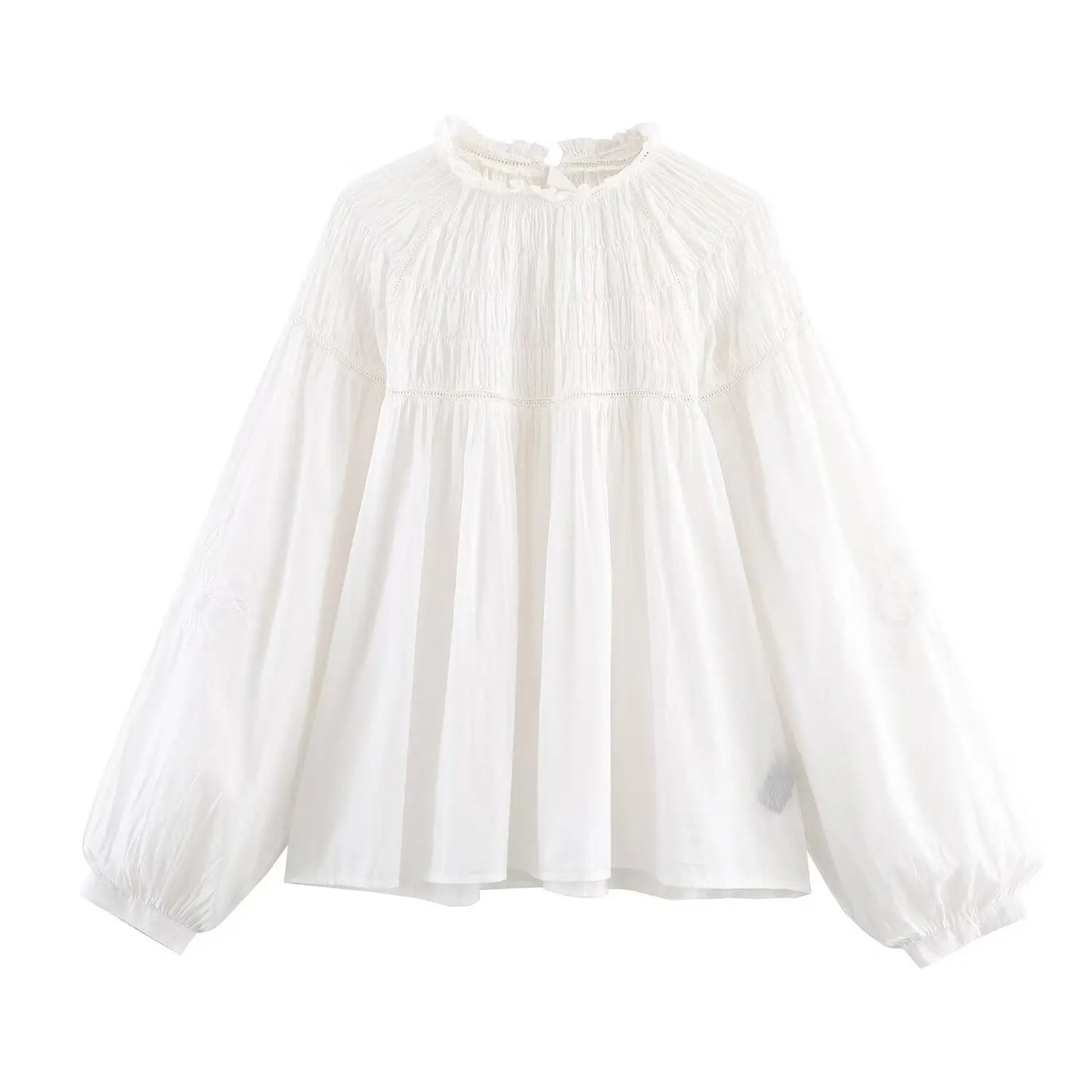 Women’s Ruffle Collar Blouse – Long Sleeve Elegant White Casual Top (XS–L) EPR