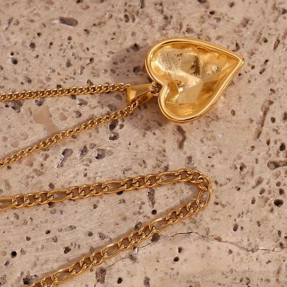 Gold Heart Pendant Necklace Double Layer Waterproof Stainless Steel Mother’s Day Gift Jewelry