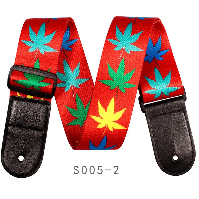 Adjustable Guitar Shoulder Strap – Comfortable Polyester Guitar Strap | Maple Leaf & Ethnic Style Guitar Accessory
