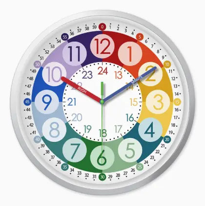 Rainbow Silent Wall Clock ? Modern Quartz Educational Clock for Kids & Home | Colorful No-Tick Decorative Clock TED