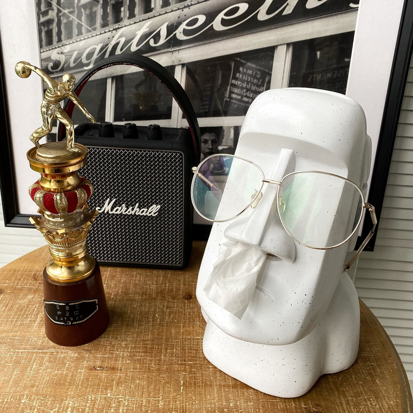 Moai Statue Tissue Box Holder - Easter Island Resin Tissue Dispenser Decor