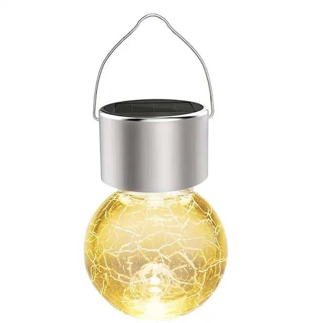 Solar Hanging Glass Lantern Cracked Jar LED Garden Light Warm White Outdoor Decor TED