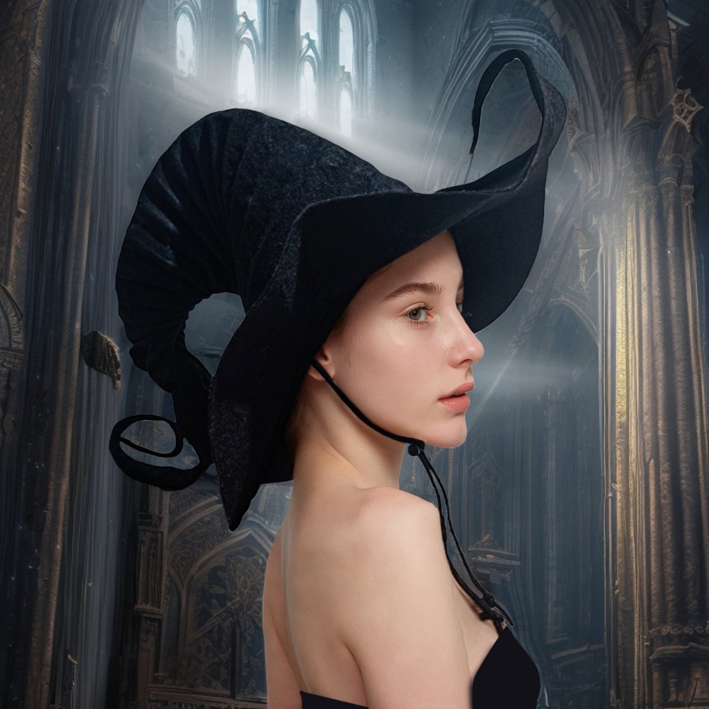 Halloween Witch Hat - Classic Black Wizard Costume Hat with Windproof Strap | Cosplay & Party Accessory TED