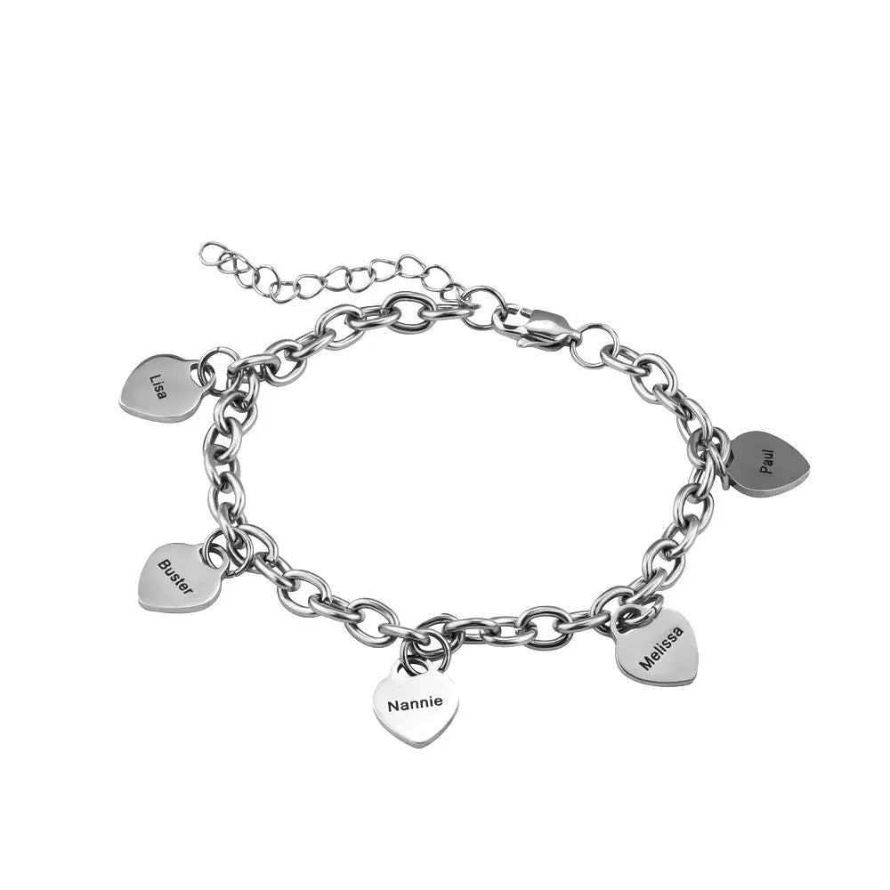 Personalized Engraved Heart Bracelet Stainless Steel Custom Charm Jewelry Gift TED