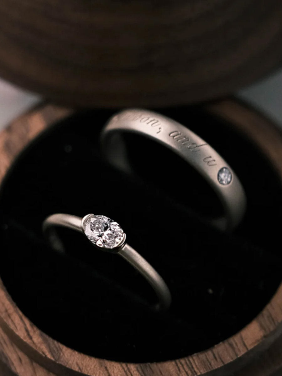 Minimalist Lab-Grown Diamond Couple Rings - 925 Sterling Silver Matching Wedding Bands | Custom Engraved Promise Rings TED