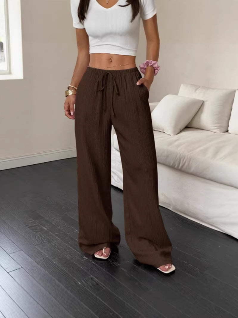 Womens Textured Knotted Waist Wide Leg Pants | Womens High Waist Pants - EverCharm Gifts