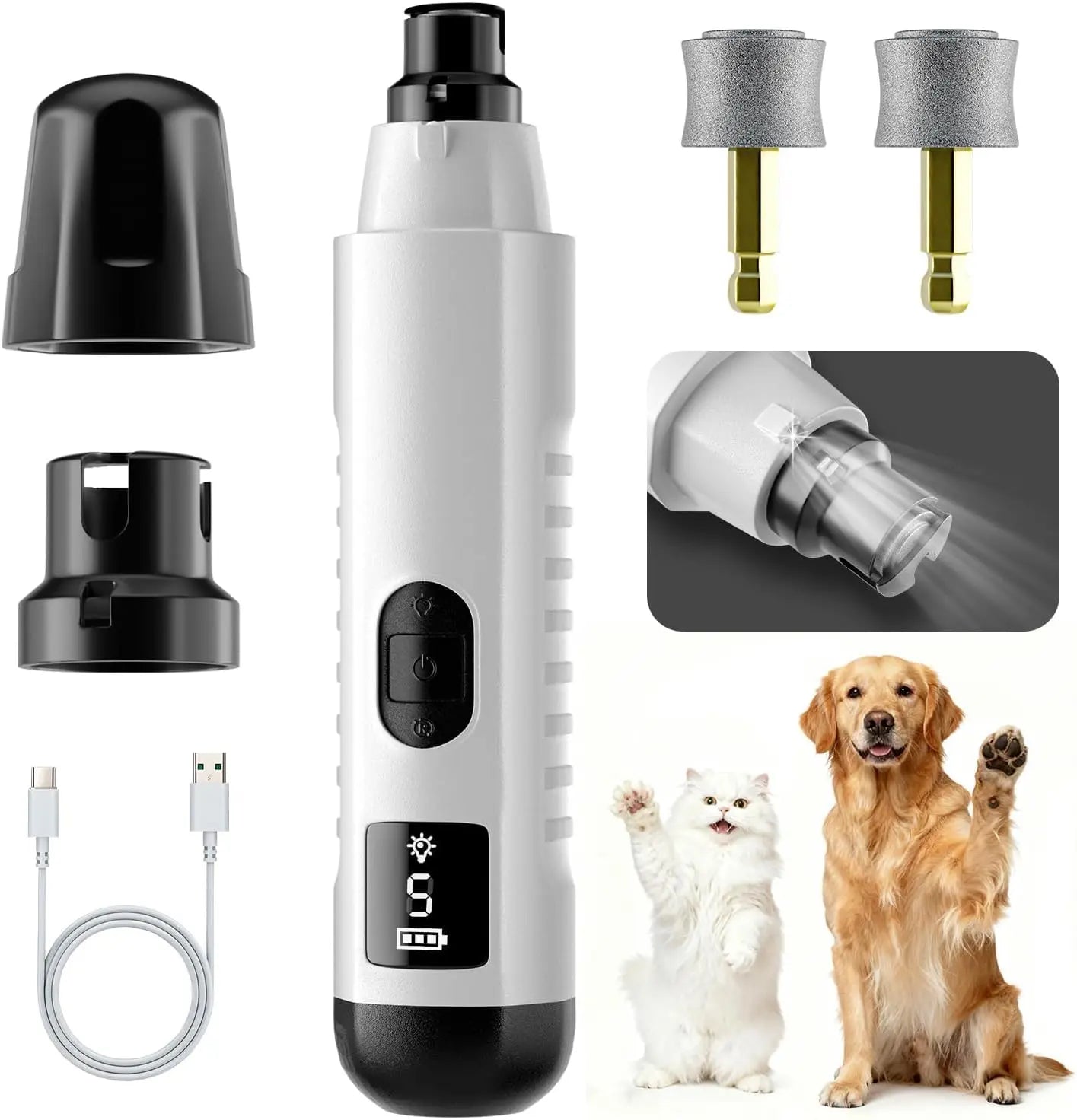 Silent Groom Pro Dog Nail Grinder – Rechargeable 5-Speed Pet Nail Trimmer with LED Light | Quiet Grooming Tool for Dogs & Cats CJ