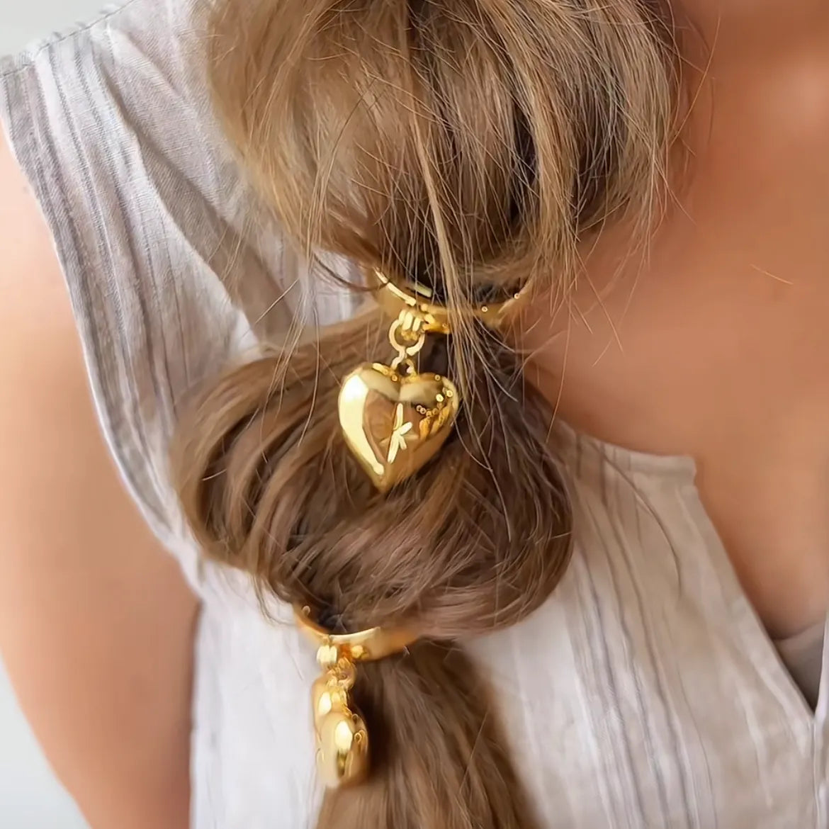 Gold Heart Star Hair Tie - Retro French Ponytail Holder | Luxury Love Hair Rope Accessory for Women TED
