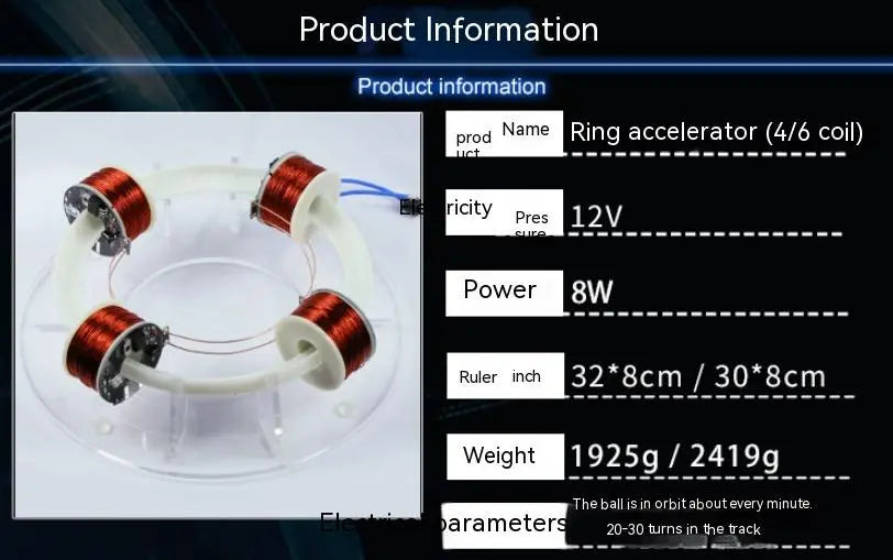Cyclotron Ring Accelerator Toy – Magnetic Loop Science Desk Gadget | High-Tech Physics Display with LED Motion Track CJ