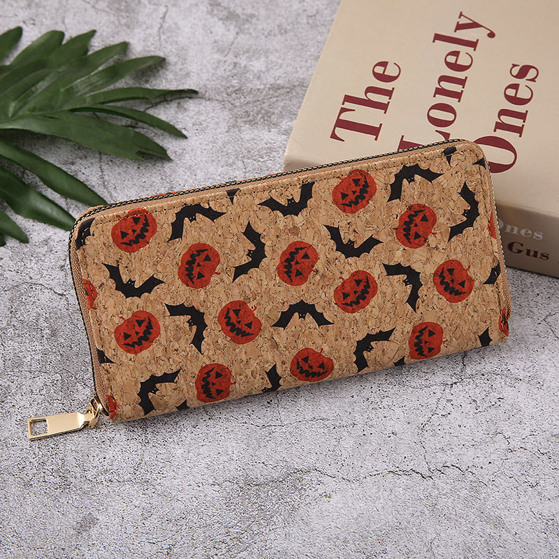Halloween Pumpkin Wallet - Gothic Bat Print Fold Wallet with Chain Strap | Cute Spooky PU Coin Purse TED