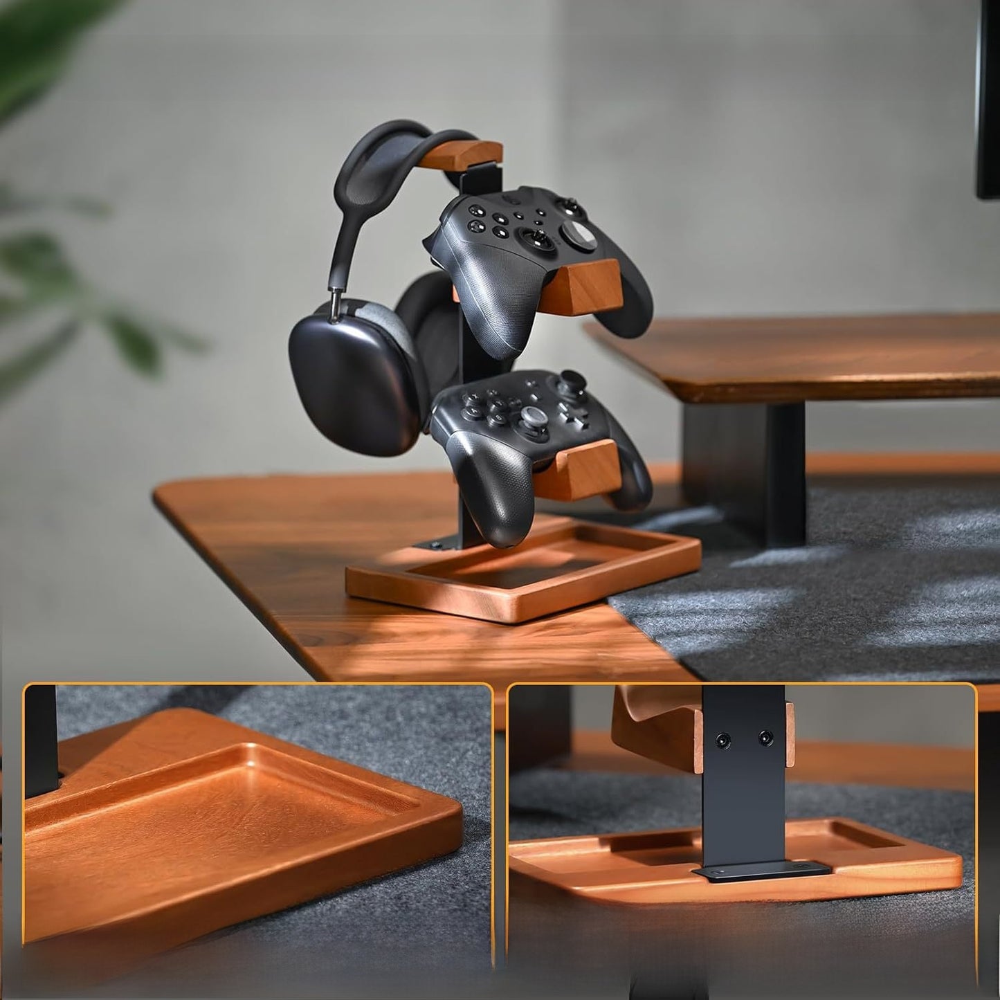 Wooden Gaming Headphone Stand | Multi-Tier Wood Headset & Controller Organizer - EverCharm Gifts