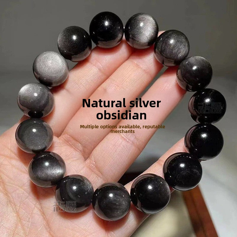 Silver Obsidian Jewelry Bracelet | Handmade Wealth & Prosperity Crystal Bracelet - EverCharm Gifts