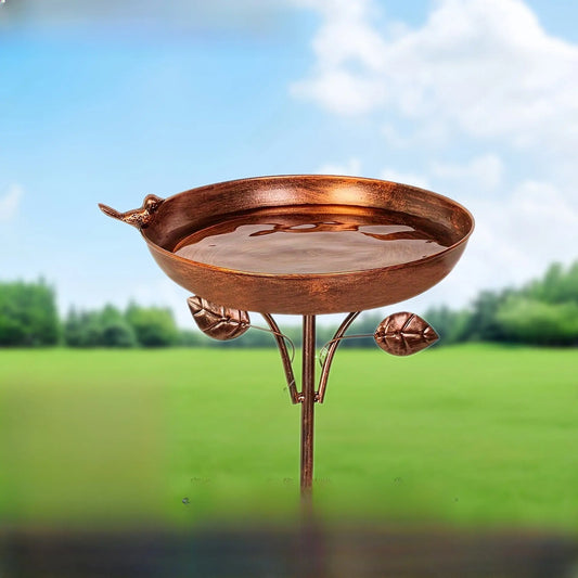 Vintage Metal Bird Feeder & Bird Bath - Freestanding Outdoor Garden Decor | Copper Iron Yard Accent TED