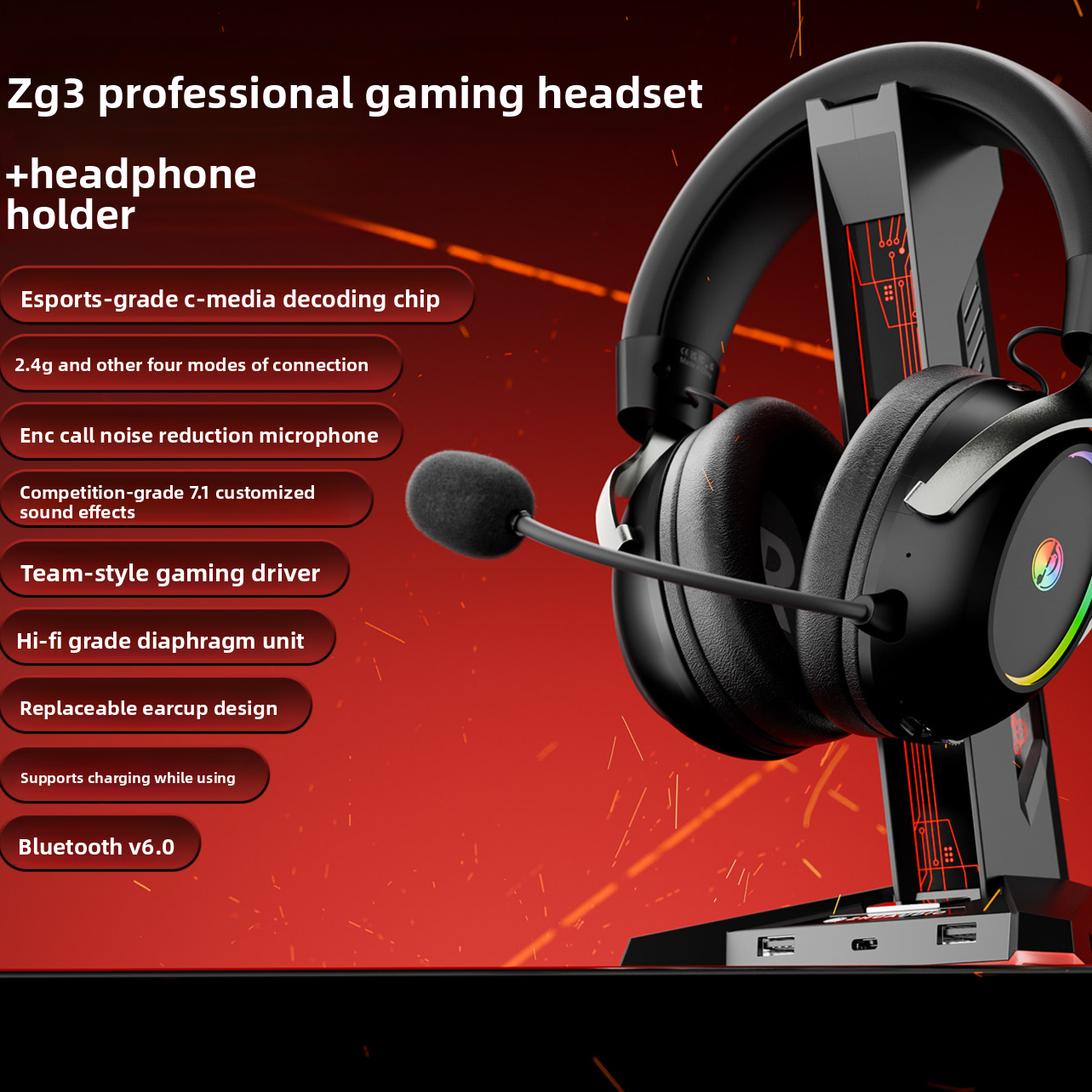 ZG3 Wireless ESports Gaming Headset | Bluetooth Multi-Mode Gaming Headphones with Mic - EverCharm Gifts
