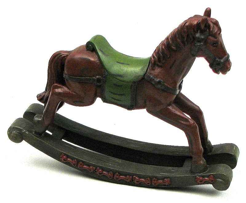 Resin Rocking Horse Décor – Vintage Wooden Look Figurine for Home & Nursery
