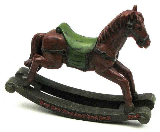 Resin Rocking Horse Décor – Vintage Wooden Look Figurine for Home & Nursery