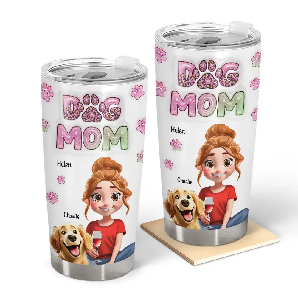 Personalized Dog Mom Tumbler 20oz – Stainless Steel Insulated Travel Mug Gift EPR