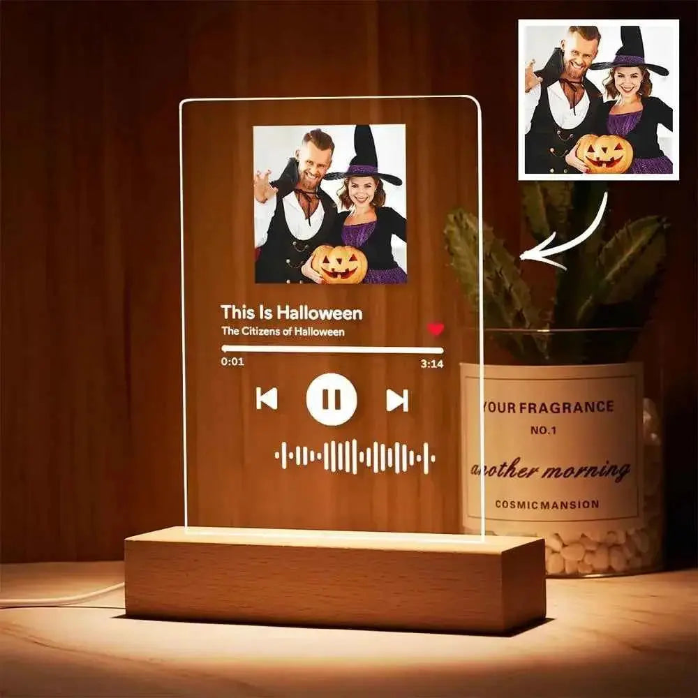 Custom Spotify Code Night Light – Personalized Photo Music Plaque with LED Wooden Base