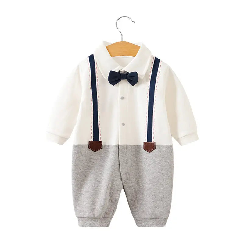 Baby Boy Cotton Romper – Long Sleeve British Style Newborn Jumpsuit (0–12 Months) EPR