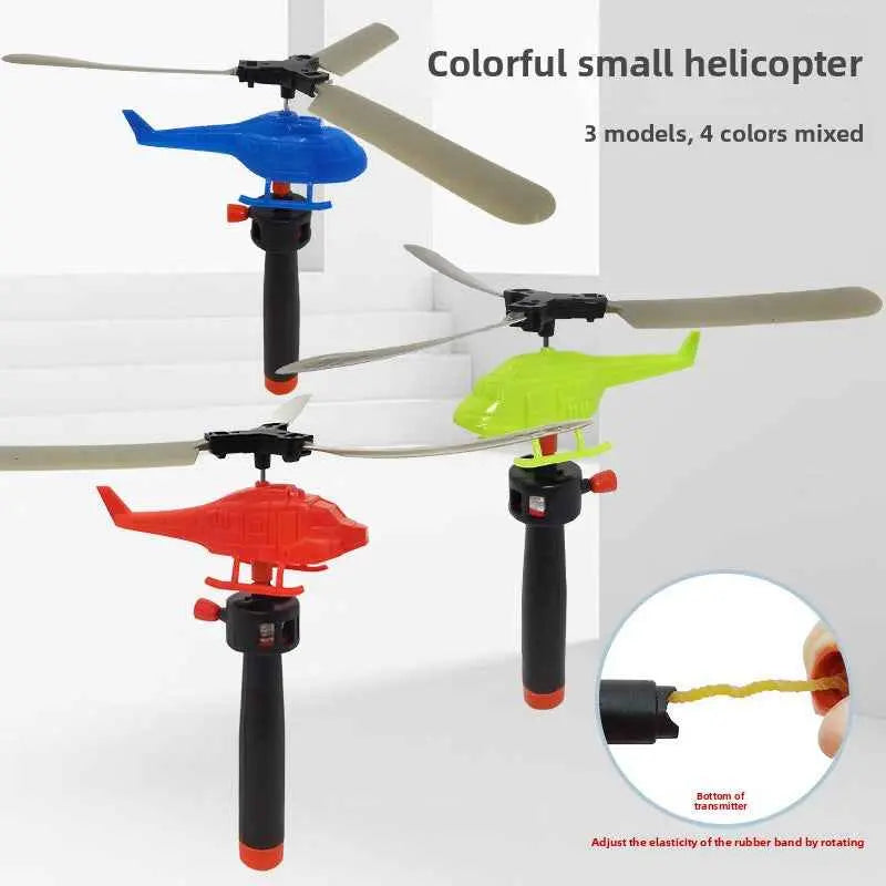 Hand-Powered Bamboo Dragonfly Helicopter Toy Pull-Line Flying Toy for Kids