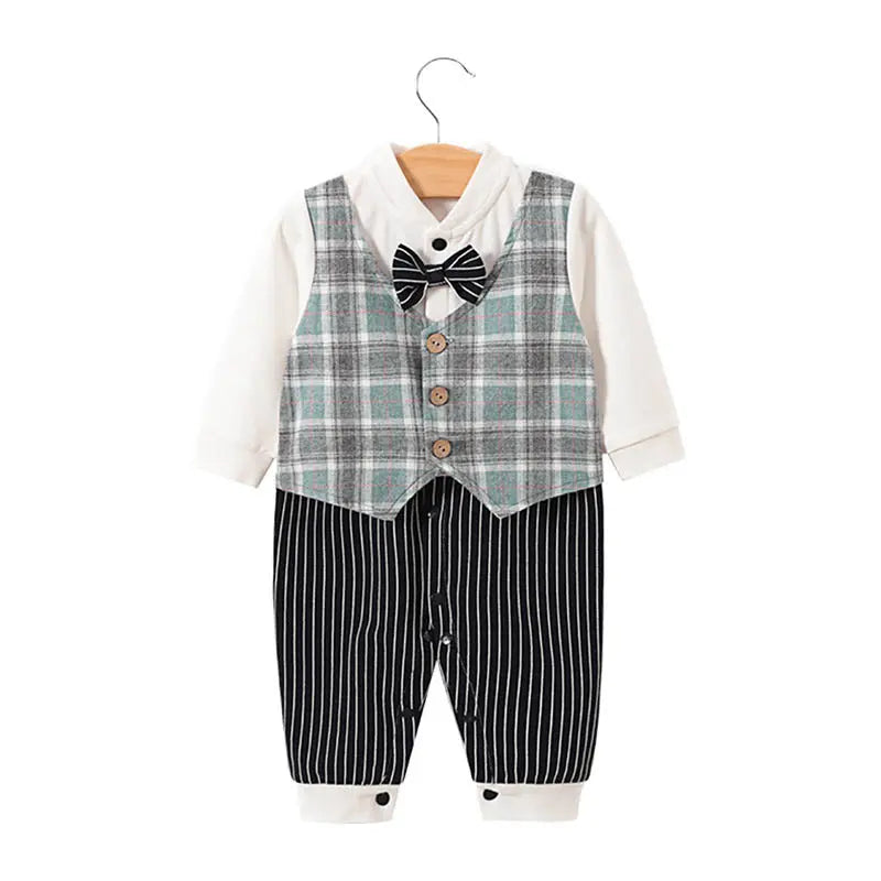 Baby Boy Cotton Romper – Long Sleeve British Style Newborn Crawling Suit (0–12 Months) EPR