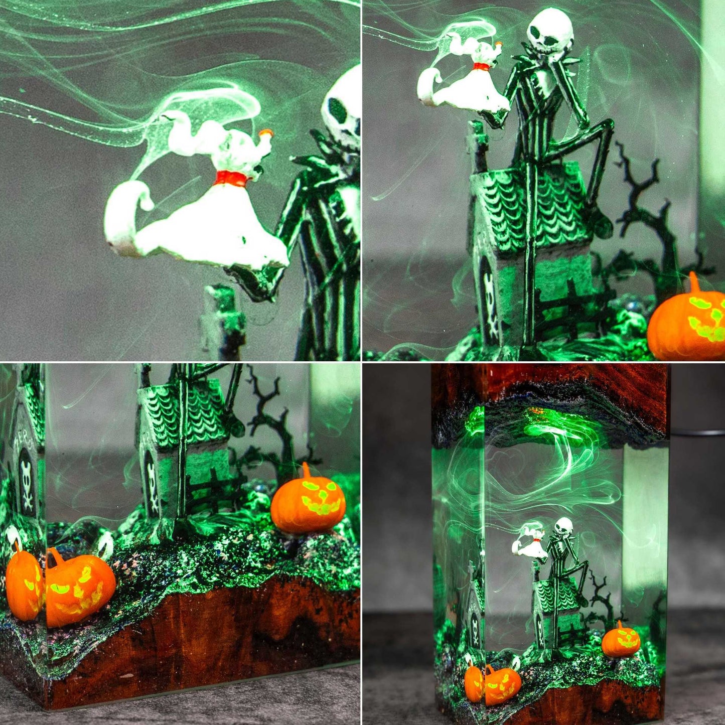 Halloween Resin Night Light - Handmade Pumpkin & Ghost Decorative Lamp | Spooky Cute Bedside Halloween Decor TED