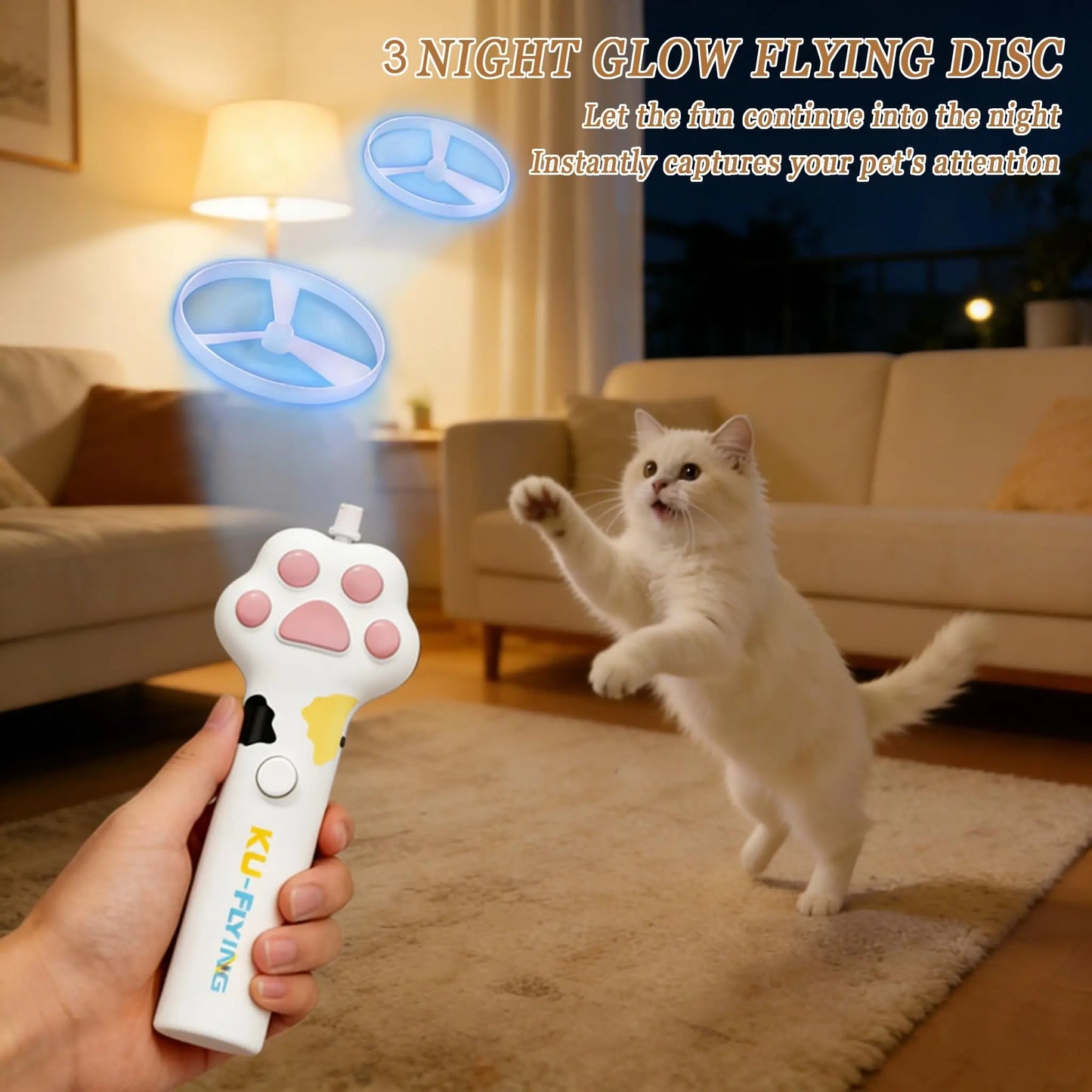 Rechargeable Cat Disc Launcher Toy – Interactive Flying Disc Fetch Toy for Cats & Dogs | Indoor & Outdoor Pet Hunting Game CJ