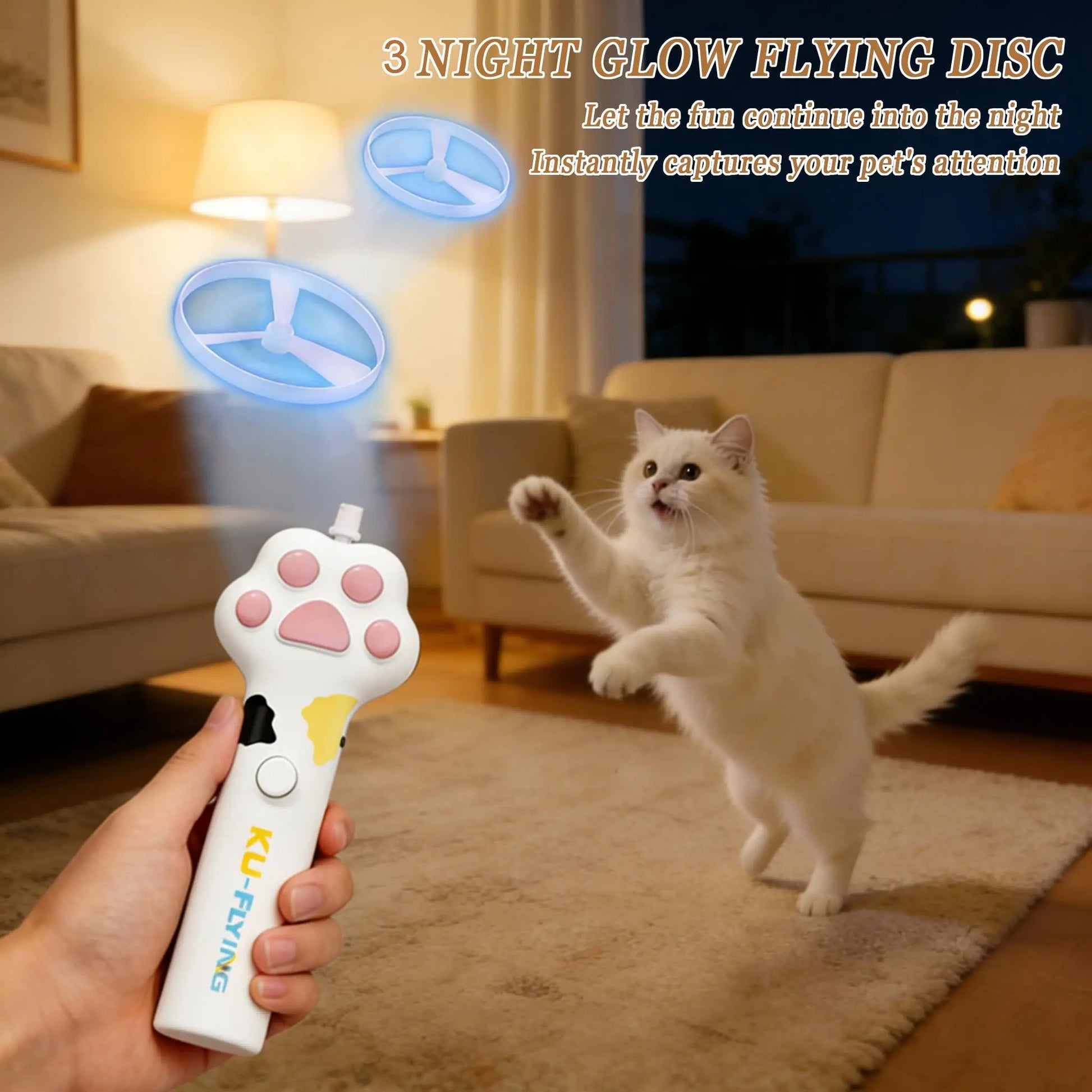 Rechargeable Cat Disc Launcher Toy – Interactive Flying Disc Fetch Toy for Cats & Dogs | Indoor & Outdoor Pet Hunting Game CJ