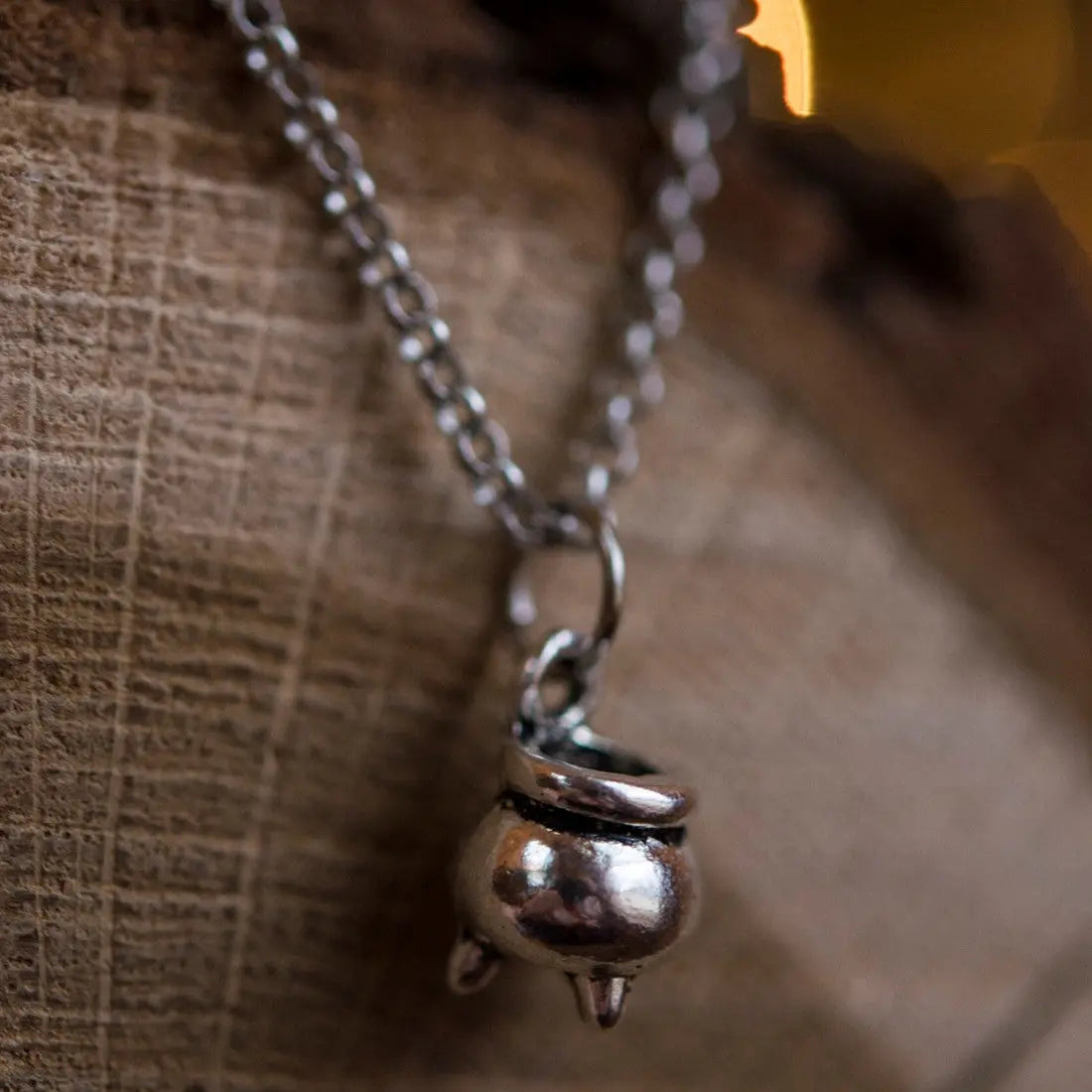 Halloween Witch Cauldron Necklace – Silver Wizard Pendant | Gothic Water Wave Chain Jewelry CJ