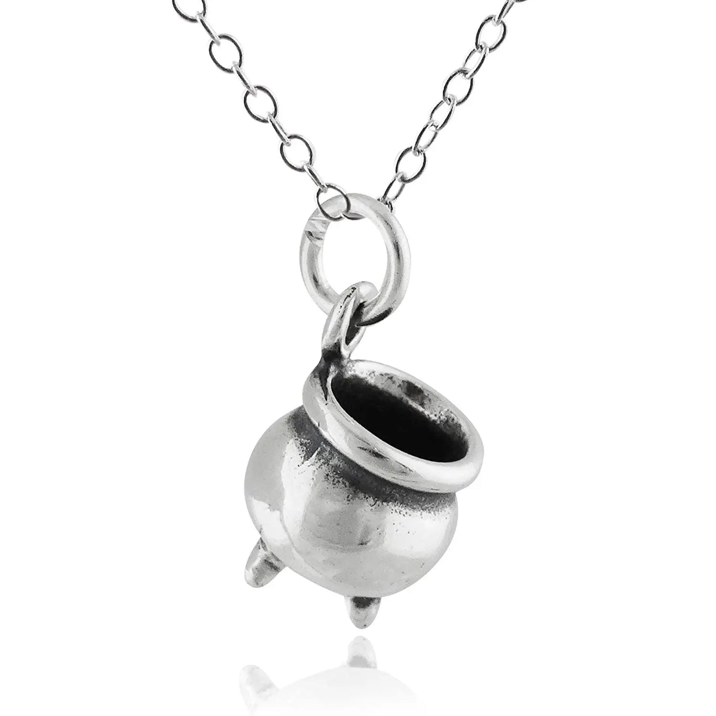 Halloween Witch Cauldron Necklace – Silver Wizard Pendant | Gothic Water Wave Chain Jewelry CJ