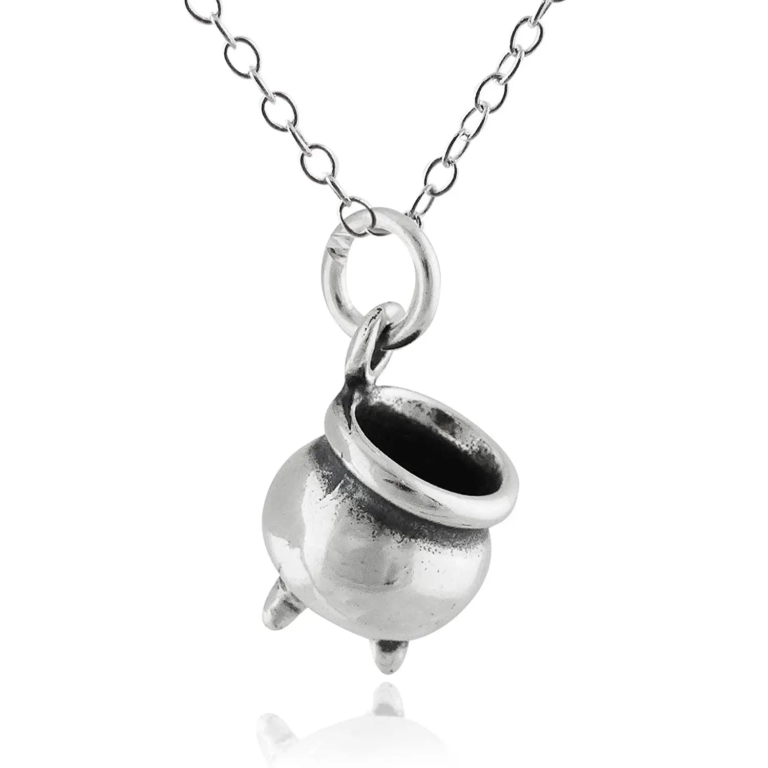 Halloween Witch Cauldron Necklace – Silver Wizard Pendant | Gothic Water Wave Chain Jewelry CJ